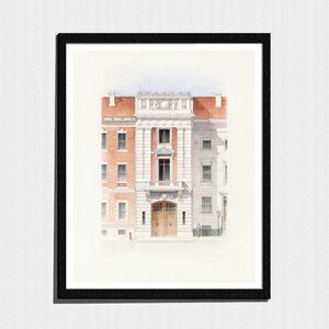 Art Print, Pink & White Vintage Cityscape Sketch